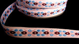 FT081 14mm White, Maroon, Blue and Pink Woven Jacquard Braid