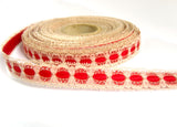 R4403 20mm Beige Eyelet Lace over a Red Acetate Grosgrain Ribbon