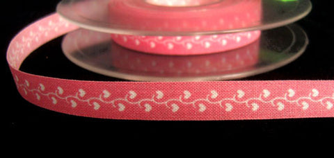 R4417 10mm Rose Pink and White 100% Cotton Love Heart Design Ribbon - Ribbonmoon