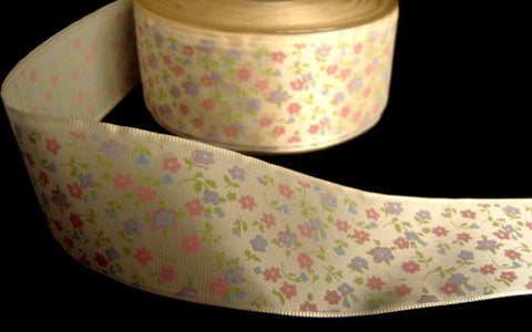 R4430 38mm Ivory Taffeta Ribbon with a Flowery Design