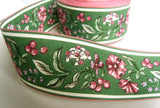 R4524 54mm Vintage Green Based Cotton Flowery Design Ribbon