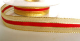R4529 16mm Gold Metallic Mesh Ribbon with a Solid Red Centre Stripe - Ribbonmoon