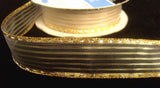 R4628 25mm Metallic Silver and Gold Decorated Stripe and Sheer Ribbon - Ribbonmoon