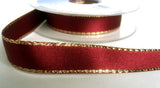 R4633 16mm Burgundy Double Faced Satin Ribbon, Metallic Gold Edge - Ribbonmoon