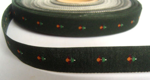 R4650 19mm Forest Green 100% Cotton Flower Design Ribbon - Ribbonmoon