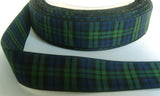 R4672 26mm Blackwatch Green and Navy Polyester Tartan Ribbon