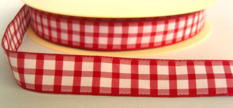 R4726 15mm Red and White Gingham Ribbon - Ribbonmoon