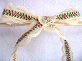 R4772 31mm Christmas Holly Design Cotton Ribbon over a Cotton Lace - Ribbonmoon