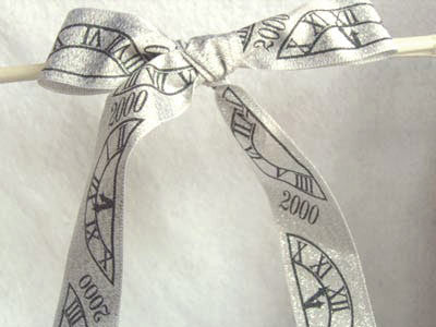 R4815 28mm Silver Metallic Lame "2000" Millenium Printed Ribbon - Ribbonmoon