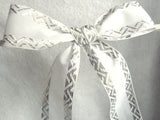 R4818 35mm White Taffetta with a Metallic Woven Jacquard Design - Ribbonmoon