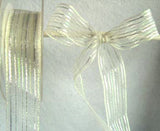 R5058 25mm Nylon Sheer Ribbon with Silver and Iridescent Metallic Stripes - Ribbonmoon