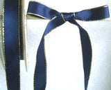 R5061 15mm Navy Double Faced Satin Ribbon, Metallic Gold Edge - Ribbonmoon