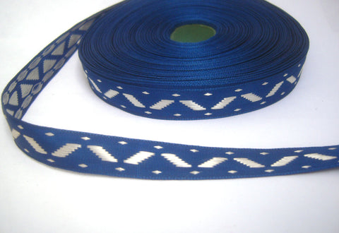 R5140 14mm Silver Grey and Dark Royal Blue Woven Jacquard Ribbon