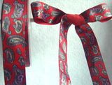 R5251 23mm Scarlet Berry Satin Ribbon with a Paisley Print - Ribbonmoon