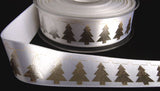 R5504L 25mm White-Silver Christmas Print Satin Ribbon by Berisfords
