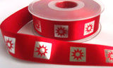 R5509 25mm Red-Metallic Silver Printed Satin Ribbon by Berisfords