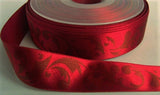 R5514 25mm Red Satin Ribbon with a Scarlet Berry Tonal Printed Design