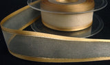 R5515 Honey Gold Sheer Ribbon, Satin Borders and Thin Gold Stripes - Ribbonmoon