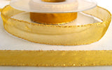 R5516 16mm Topaz Sheer Ribbon-Metallic Gold Tinsel Borders, Berisfords