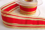 R1797 41mm Red Stripe and Metallic Gold Mesh Ribbon by Berisfords