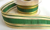 R5523 40mm Green Stripe and Metallic Gold Mesh Ribbon - Ribbonmoon