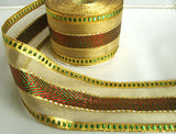 R1788 65mm Metallic Gold, Red and Green Mesh and Striped Ribbon
