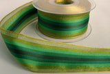 R5541 41mm Greens and Gold Metallic Edge Sheer and Satin Stripe Ribbon - Ribbonmoon