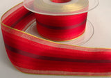 R1780 40mm Reds-Plum-Gold Metallic Edge Sheer-Satin Stripe Ribbon