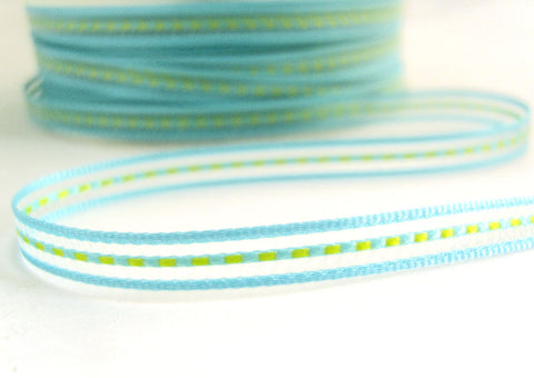 R5549 7mm Turquoise, Lime Green and Sheer Stripe Ribbon