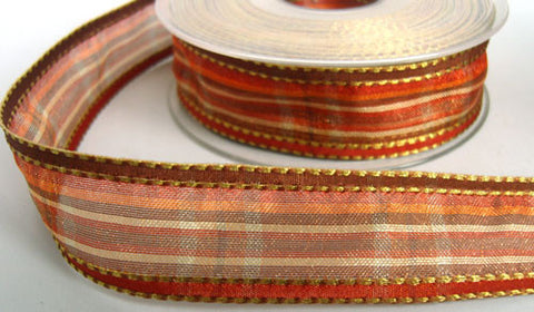 R5554 26mm Sheer, Satin and Metallic Banded Tartan Check Ribbon - Ribbonmoon