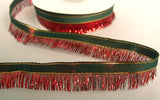 R5555 20mm Green and Gold Ribbon with a Metallic Red Tinsel Trim - Ribbonmoon