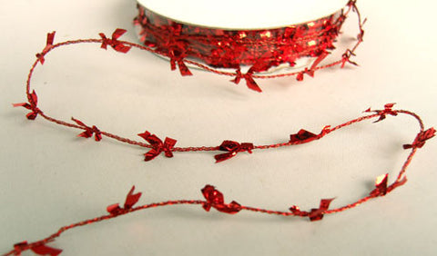 R5566 7mm Red Wire Trim with Lurex Bows - Ribbonmoon