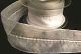 R5577 40mm White and Metallic Silver Shot Sheer Ribbon with Gimp Stitch - Ribbonmoon