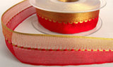 R1794 25mm Red and Metallic Gold Shot Sheer Ribbon with Gimp Stitch
