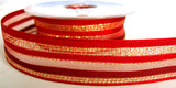 R1605 27mm Red, Burgundy and Gold Sheer Satin and Tinsel Stripe Ribbon