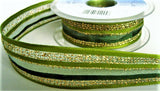 R5619 27mm Greens Solid and Sheer-Gold Tinsel Stripe Ribbon by Berisfords