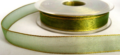 R5628 15mm Green and Gold Metallic Shot Mesh Ribbon by Berisfords - Ribbonmoon
