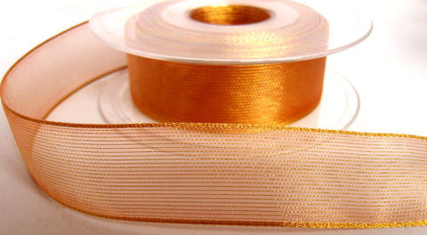 R5632 26mm Rust and Gold Metallic Shot Mesh Ribbon by Berisfords - Ribbonmoon