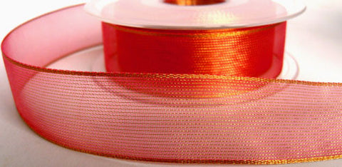 R5633 25mm Red and Gold Metallic Shot Mesh Ribbon by Berisfords - Ribbonmoon