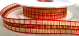 R5639 15mm Red and Wine Satin, Sheer and Metallic Tartan Ribbon - Ribbonmoon