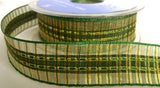 R5640 24mm Bottle and Forest Green Satin, Sheer and Metallic Tartan Ribbon - Ribbonmoon