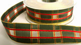 R5649 25mm Green,Red,Sheer and Metallic Gold Geometric Tartan Ribbon - Ribbonmoon