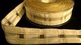 R1606 25mm Creams,Ivory,Sheer and Metallic Gold Geometric Tartan Ribbon