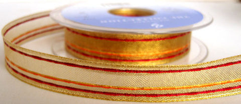 R5652 17mm Gold Metallic Mesh Ribbon with Gimp Stitch Stripes - Ribbonmoon