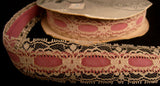 R5654 35mm Beige Lace over a Dusky Mauve Pink Faux Velvet Ribbo - Ribbonmoon