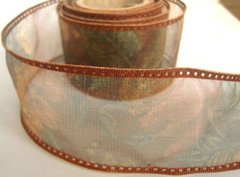 R5671 48mm Sheer Ribbon with a Subtle Flowery Print and Tough Borders - Ribbonmoon
