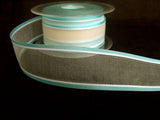R5707 30mm White and Turquoise Sheer Ribbon with Satin Borders - Ribbonmoon
