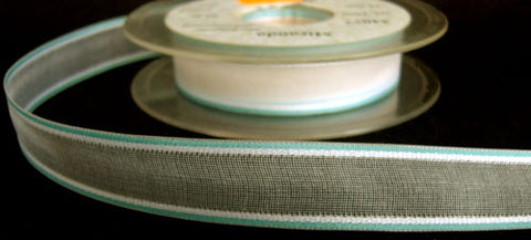R5708 16mm White and Turquoise Sheer Ribbon with Satin Borders - Ribbonmoon
