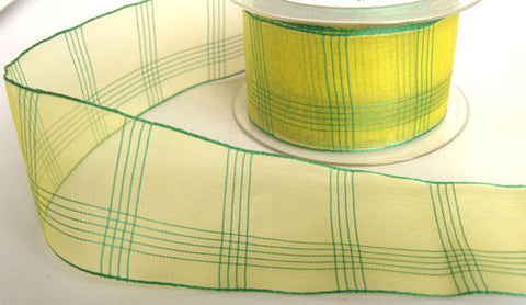 R5727 48mm Yellow and Green Sheer Check Ribbon - Ribbonmoon