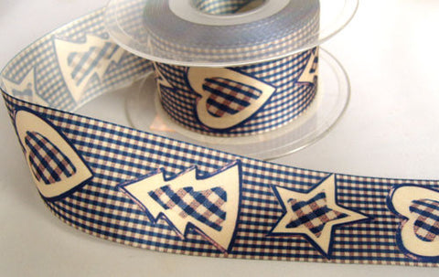 R6247 40mm Navy-Cream-Orchid Christmas Gingham Ribbon, Berisfords